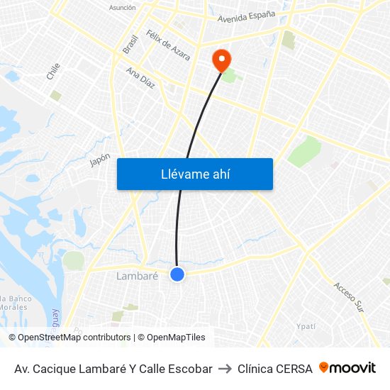 Av. Cacique Lambaré Y Calle Escobar to Clínica CERSA map