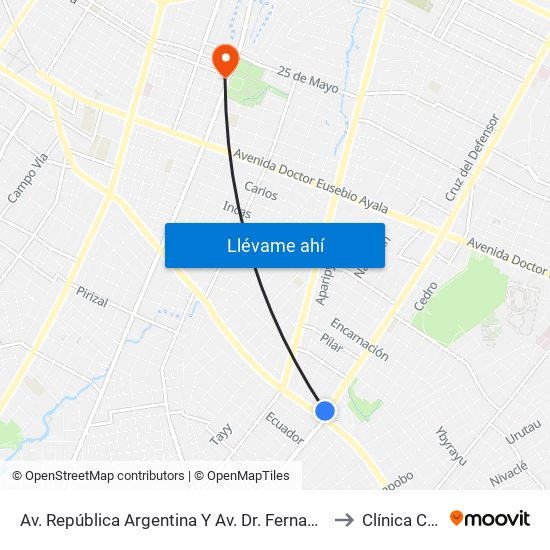 Av. República Argentina Y Av. Dr. Fernando De La Mora to Clínica CERSA map