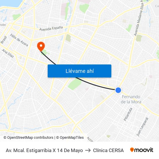 Av. Mcal. Estigarribia X 14 De Mayo to Clínica CERSA map