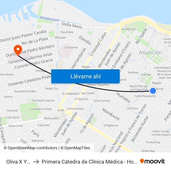 Oliva X Yegros to Primera Cátedra de Clínica Médica - Hospital de Clínicas map