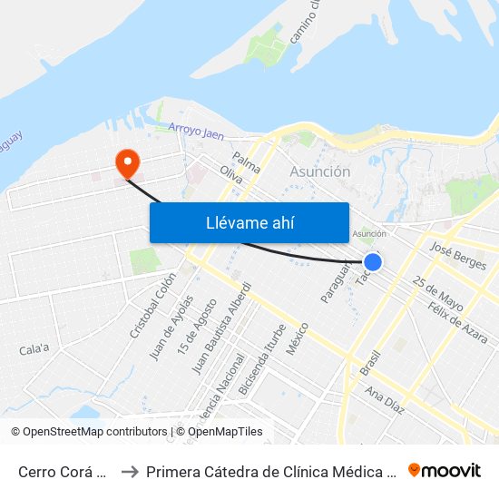 Cerro Corá X Tacuary to Primera Cátedra de Clínica Médica - Hospital de Clínicas map