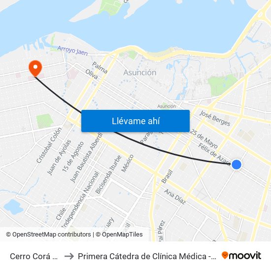 Cerro Corá X Aquino to Primera Cátedra de Clínica Médica - Hospital de Clínicas map