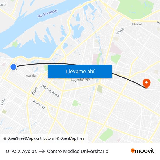 Oliva X Ayolas to Centro Médico Universitario map