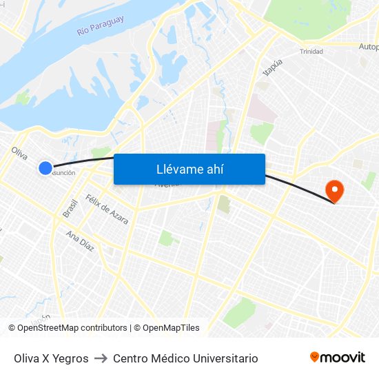 Oliva X Yegros to Centro Médico Universitario map