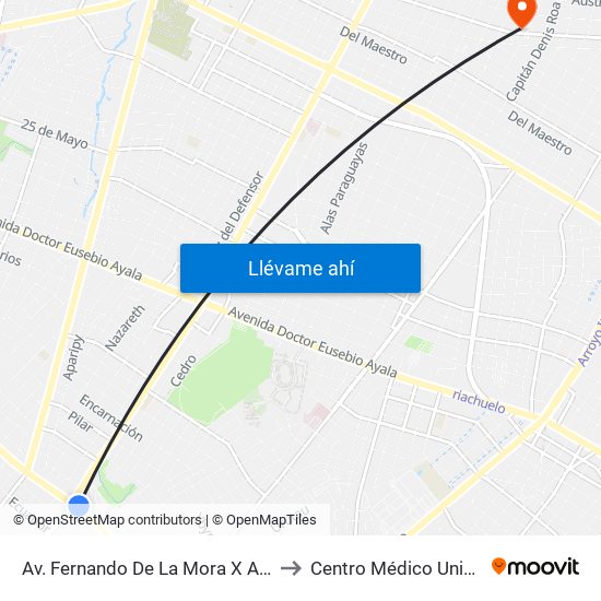 Av. Fernando De La Mora X Av. Argentina to Centro Médico Universitario map