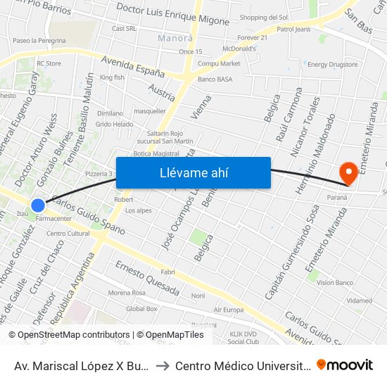 Av. Mariscal López X Bulnes to Centro Médico Universitario map