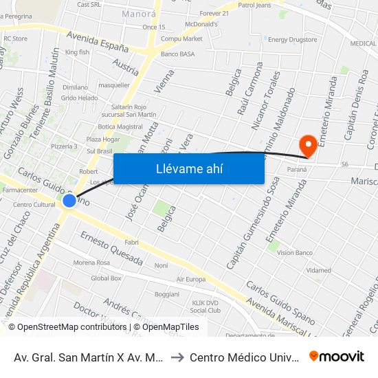 Av. Gral. San Martín X Av. Mcal. López to Centro Médico Universitario map