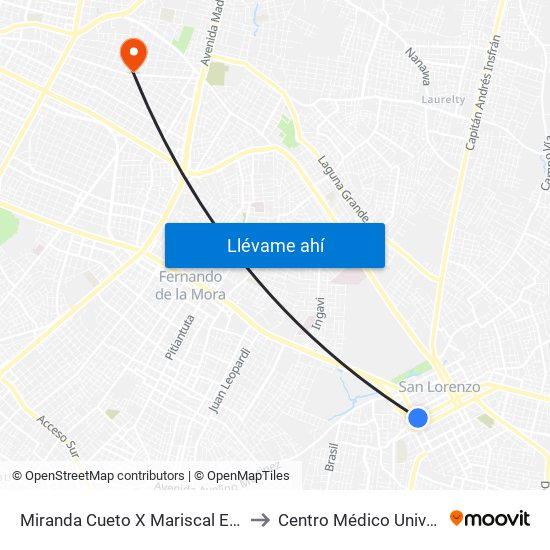 Miranda Cueto X Mariscal Estigarribia to Centro Médico Universitario map