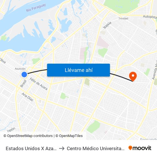 Estados Unidos X Azara to Centro Médico Universitario map