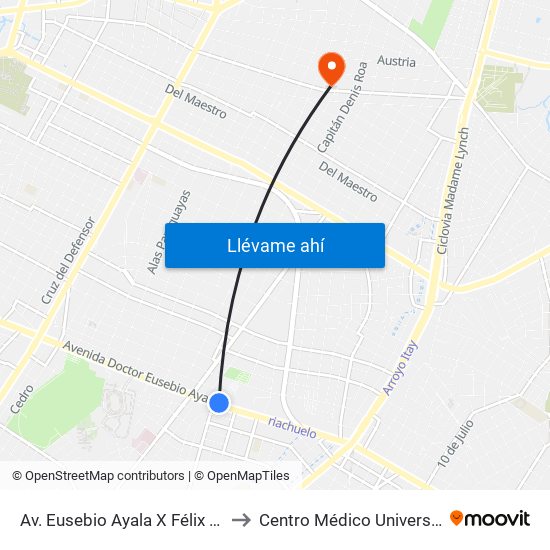 Av. Eusebio Ayala X Félix Lopéz to Centro Médico Universitario map