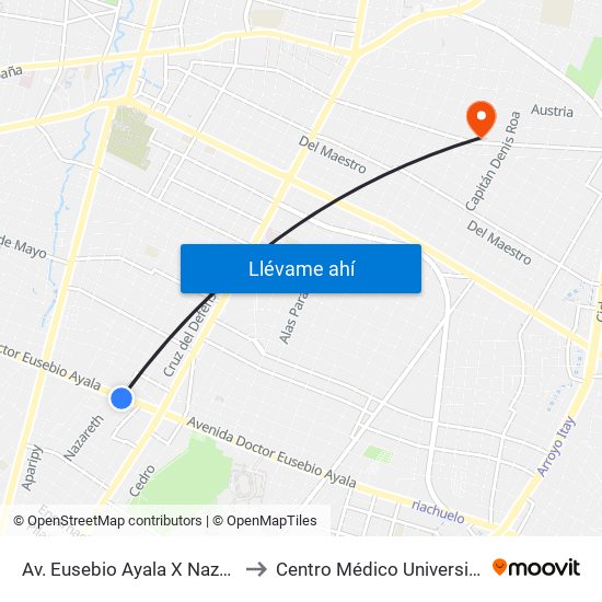 Av. Eusebio Ayala X Nazareth to Centro Médico Universitario map