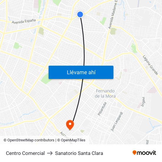 Centro Comercial to Sanatorio Santa Clara map