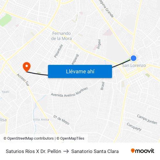Saturios Ríos X Dr. Pellón to Sanatorio Santa Clara map