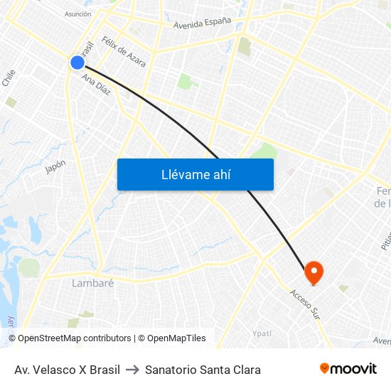 Av. Velasco X Brasil to Sanatorio Santa Clara map