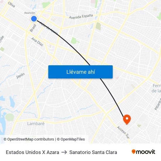 Estados Unidos X Azara to Sanatorio Santa Clara map