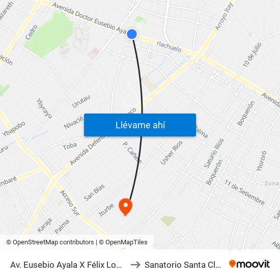 Av. Eusebio Ayala X Félix Lopéz to Sanatorio Santa Clara map
