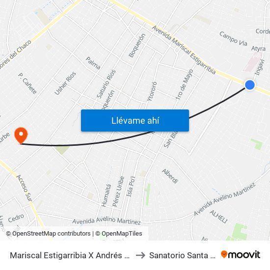 Mariscal Estigarribia X Andrés Barbero to Sanatorio Santa Clara map