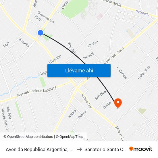 Avenida República Argentina, 3016 to Sanatorio Santa Clara map