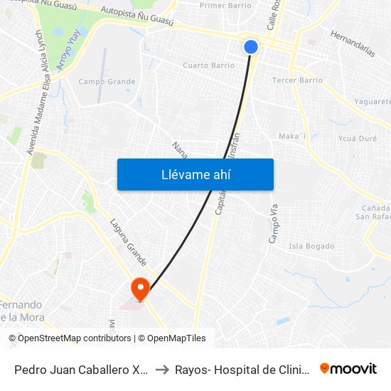 Pedro Juan Caballero X Herrera to Rayos- Hospital de Clinicas UNA map
