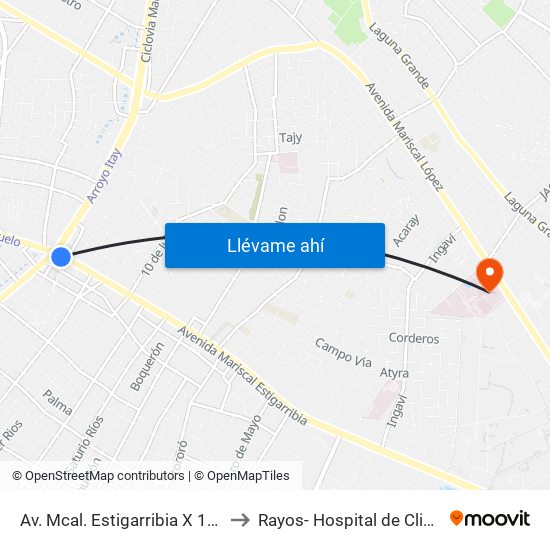 Av. Mcal. Estigarribia X 14 De Mayo to Rayos- Hospital de Clinicas UNA map