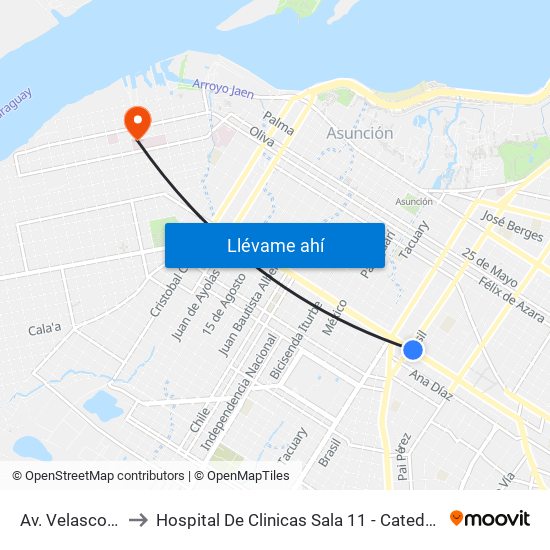 Av. Velasco X Brasil to Hospital De Clinicas Sala 11 - Catedra de Traumatologia map