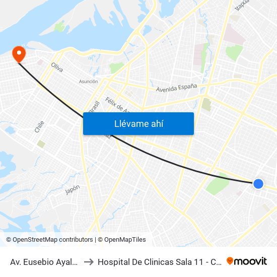 Av. Eusebio Ayala X Félix Lopéz to Hospital De Clinicas Sala 11 - Catedra de Traumatologia map