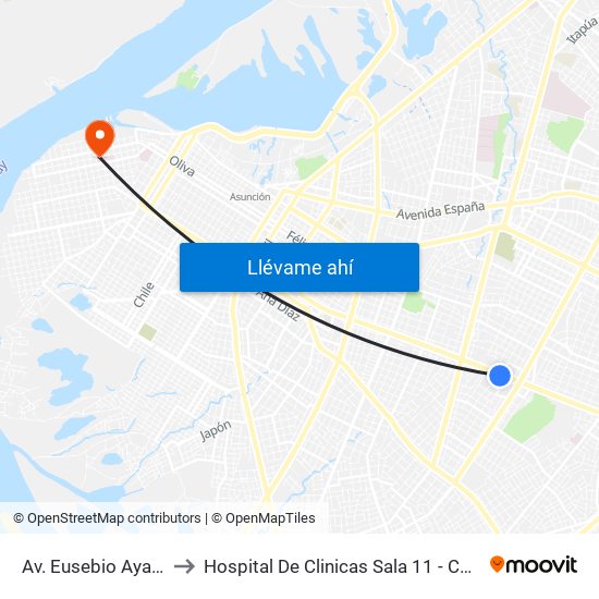 Av. Eusebio Ayala X Nazareth to Hospital De Clinicas Sala 11 - Catedra de Traumatologia map