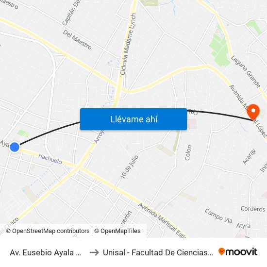 Av. Eusebio Ayala X Félix Lopéz to Unisal - Facultad De Ciencias De La Educacion map