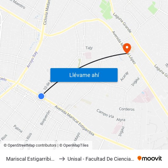 Mariscal Estigarribia X 10 De Julio to Unisal - Facultad De Ciencias De La Educacion map