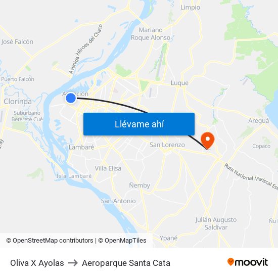 Oliva X Ayolas to Aeroparque Santa Cata map
