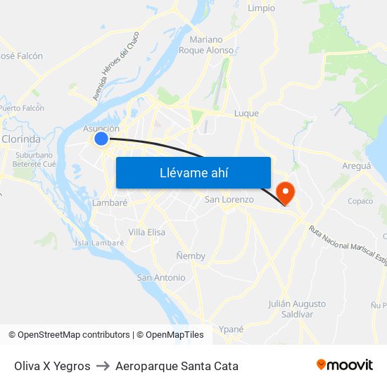 Oliva X Yegros to Aeroparque Santa Cata map