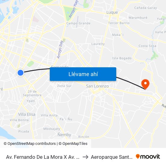 Av. Fernando De La Mora X Av. Argentina to Aeroparque Santa Cata map