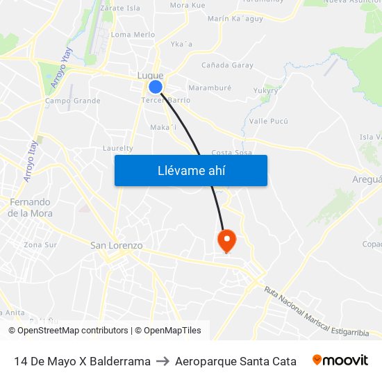 14 De Mayo X Balderrama to Aeroparque Santa Cata map