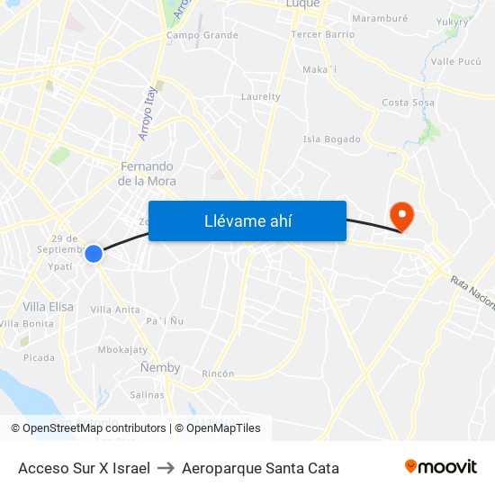 Acceso Sur X Israel to Aeroparque Santa Cata map