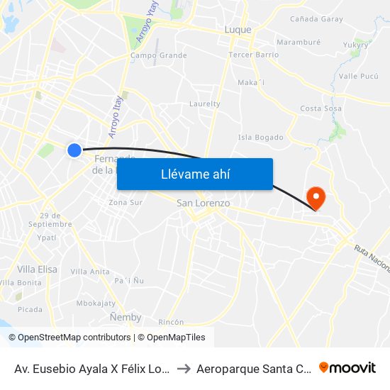 Av. Eusebio Ayala X Félix Lopéz to Aeroparque Santa Cata map