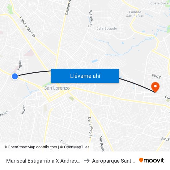 Mariscal Estigarribia X Andrés Barbero to Aeroparque Santa Cata map