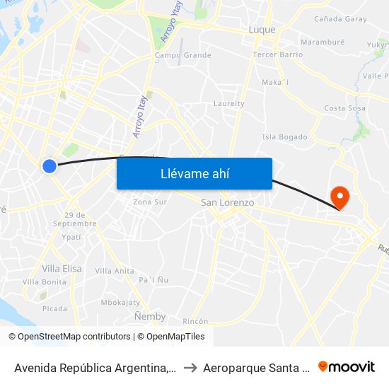 Avenida República Argentina, 3016 to Aeroparque Santa Cata map