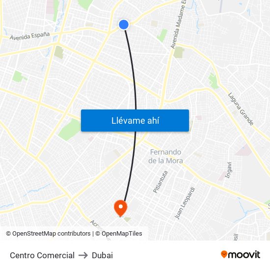 Centro Comercial to Dubai map