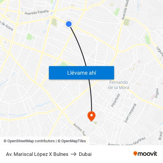 Av. Mariscal López X Bulnes to Dubai map