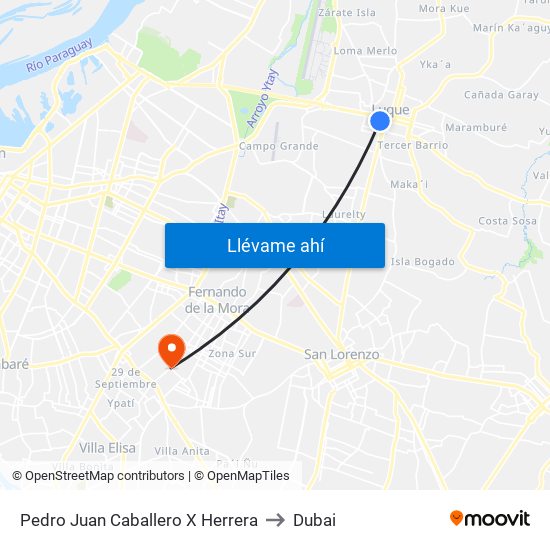 Pedro Juan Caballero X Herrera to Dubai map