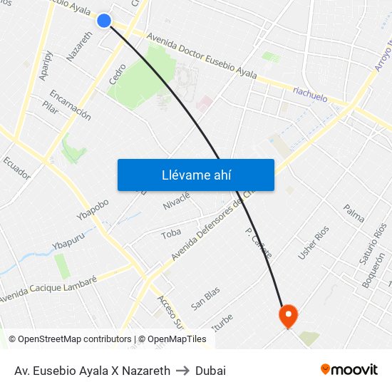 Av. Eusebio Ayala X Nazareth to Dubai map