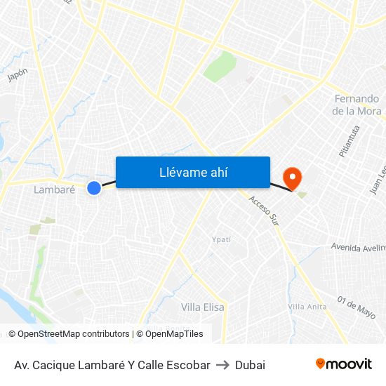 Av. Cacique Lambaré Y Calle Escobar to Dubai map