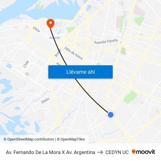 Av. Fernando De La Mora X Av. Argentina to CEDYN UC map