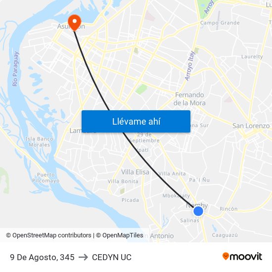 9 De Agosto, 345 to CEDYN UC map