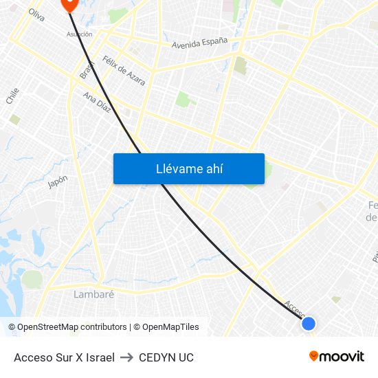 Acceso Sur X Israel to CEDYN UC map