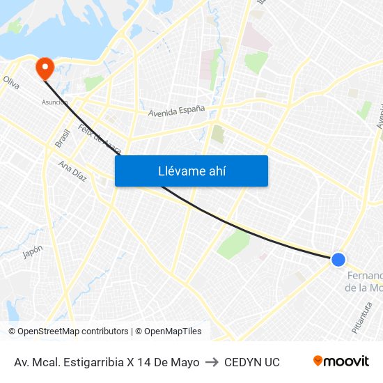 Av. Mcal. Estigarribia X 14 De Mayo to CEDYN UC map
