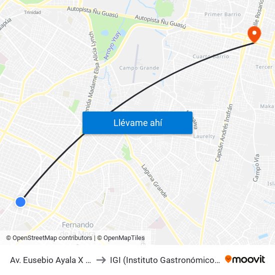 Av. Eusebio Ayala X Félix Lopéz to IGI (Instituto Gastronómico Internacional) map