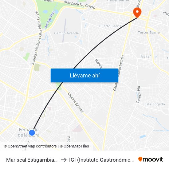 Mariscal Estigarribia X Boquerón to IGI (Instituto Gastronómico Internacional) map