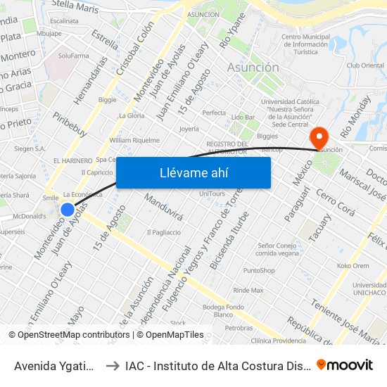 Avenida Ygatimi, 880 to IAC - Instituto de Alta Costura Diseño y Moda map