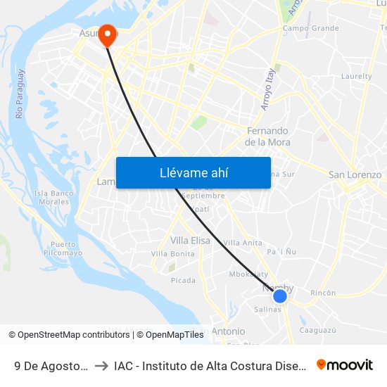 9 De Agosto, 345 to IAC - Instituto de Alta Costura Diseño y Moda map